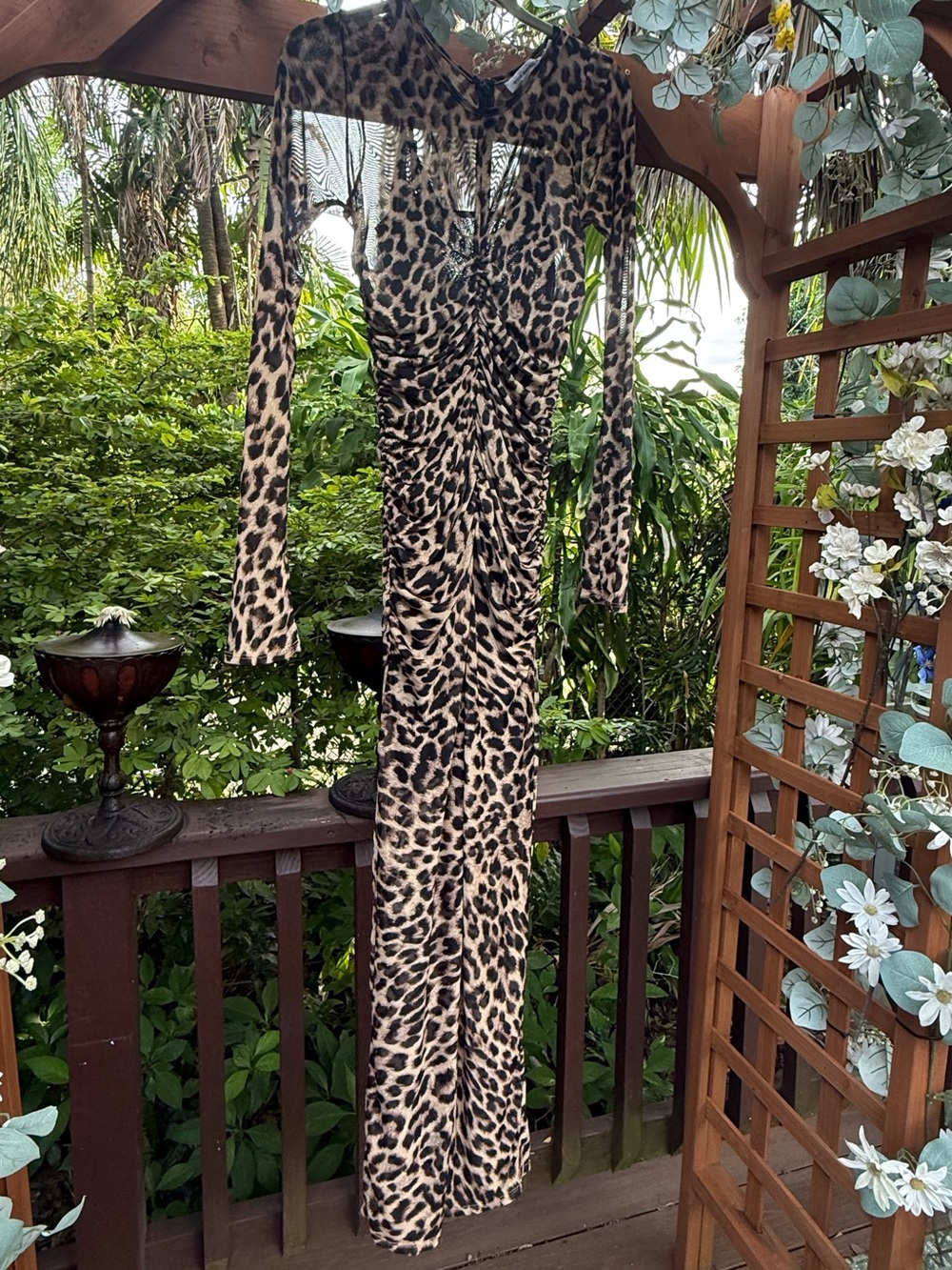 Good American NWT Mesh Ruched Maxi Dress - Lucky Leopard (Size S)